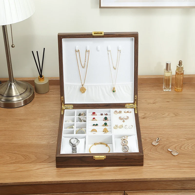 Casegrace Wooden Jewelry Organizer Watch Stand Storage Box Jewellery Earrings Ring Necklace Makeup Packaging Casket Storage Box