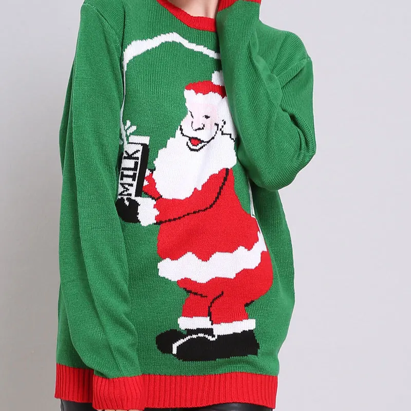 Уродливый женский свитер Забавный Рождественский зеленого цвета с Санта Клаусом