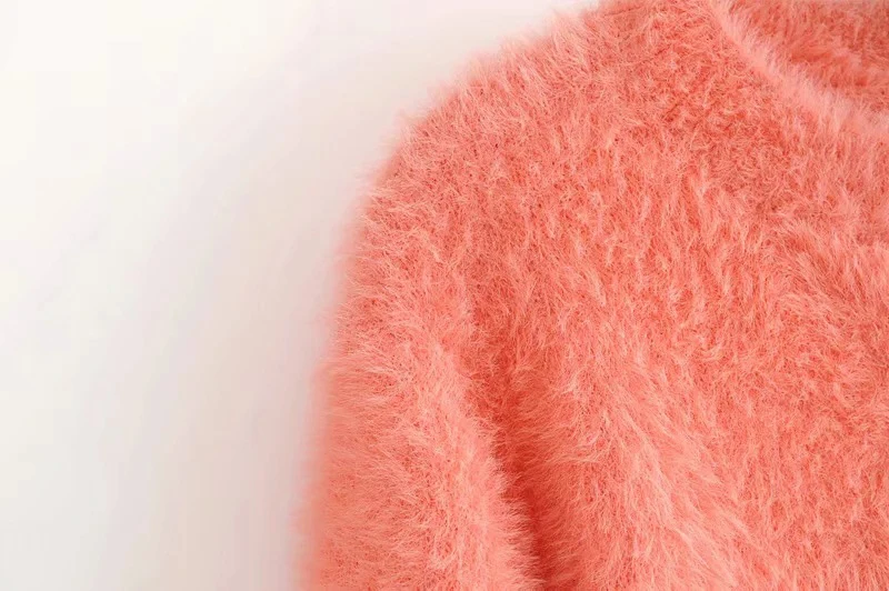 Женский пушистый Укороченный кардиган Розовый однобортный трикотажный свитер в