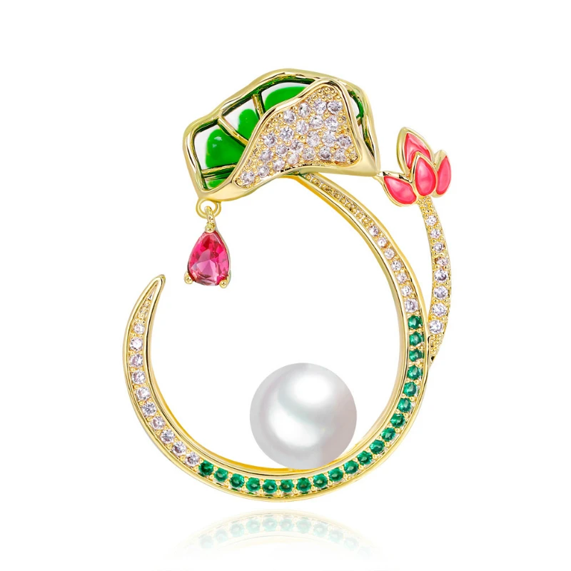 Брошь В Виде Цветка Лотоса из меди и циркона|Броши| |