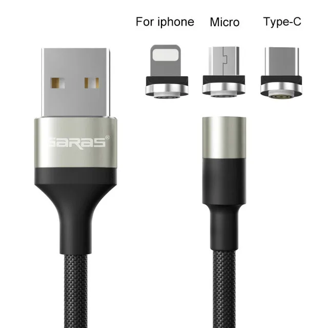 silver cable 3in 1 Магнитный кабель GARAS для iphone/Micro USB/type C Магнитный кабель для быстрой зарядки 3в1 мобильный телефон для зарядки и передачи данных QC3.0 - Цвет: silver cable 3in 1