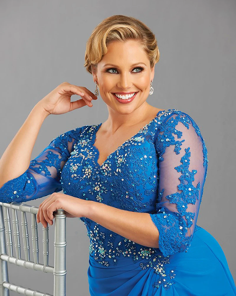 

Blue Plus robe de soiree Chiffon Women Formal evening party Gown Custom Made 2018 Mother Of The Bride Dresses With Sleeves