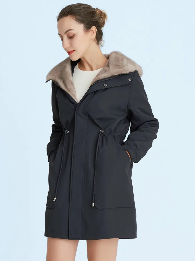 Шуба из натурального меха для женщин шуба кролика Рекс зимнее пальто Воротник