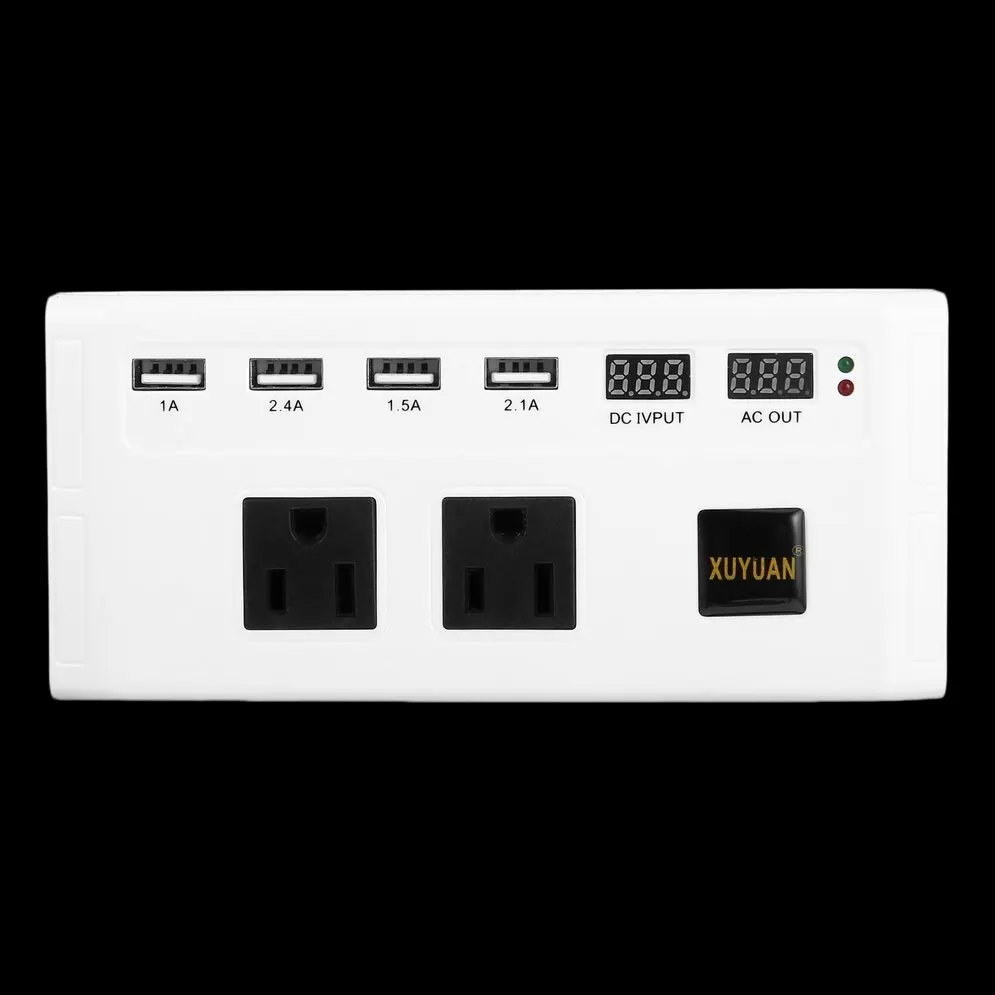 

XUYUAN 500W Portable Car Power Inverter DC 12V to AC Converter 4 USB Ports Car Charger Adapter 2 AC Outlet Voltage Display