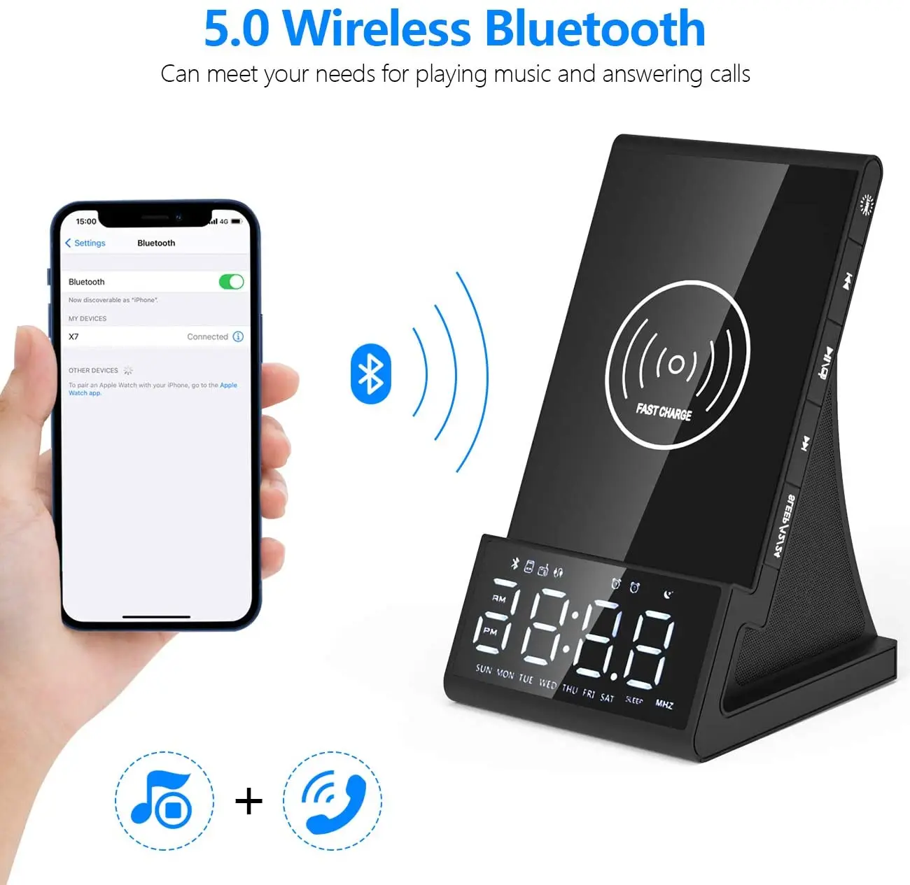 Светодиодный Будильник с беспроводной зарядкой Bluetooth колонка док станция