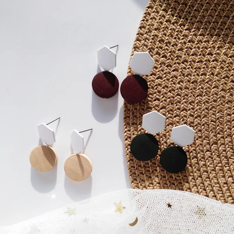 2019 Новая мода ручной работы корейские деревянные массивные серьги круглые