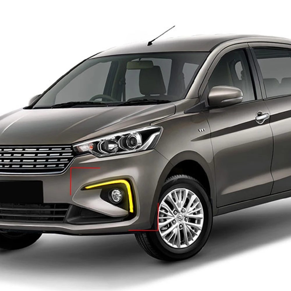 Автомобильный мигающий 2 шт. светодиодный светильник дневного света для Suzuki Ertiga DRL противотуманная фара желтый сигнал поворота