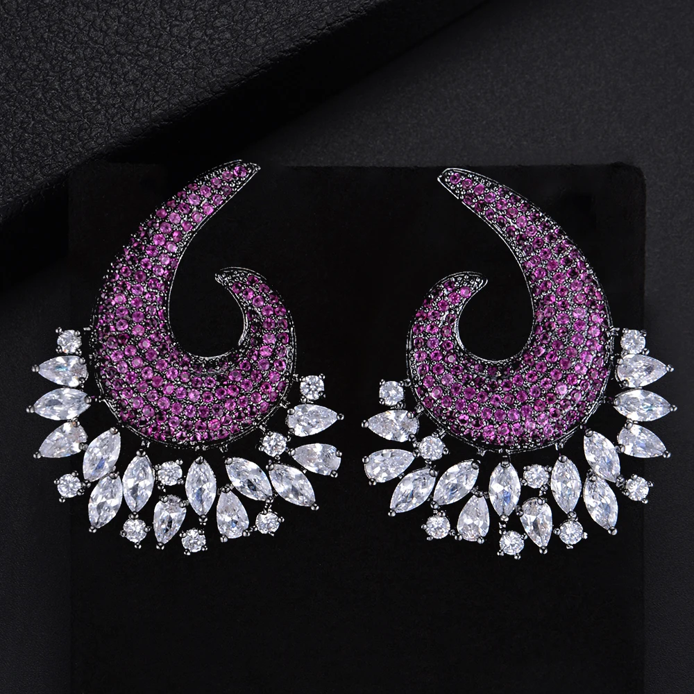 

LARRAURI 2019 New Luxury Full Cubic Zirconia Inlaid Fashion Jewelry Statement Earrings Trendy Big Stud Earrings For Women