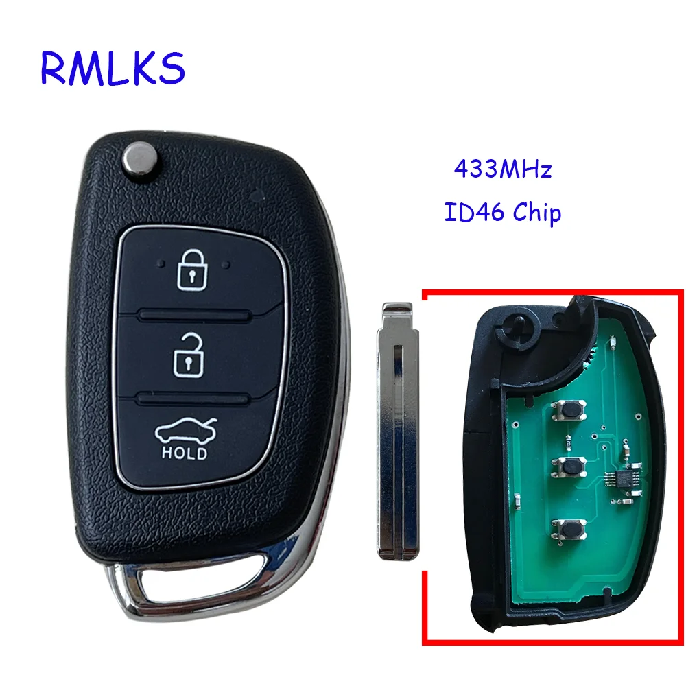3 Buttons Remote Car Flip Folding Key Fob 433Mhz ID46 Chip For Hyundai Mistra Santa Fe Sonata IX35 IX45 Accent I40