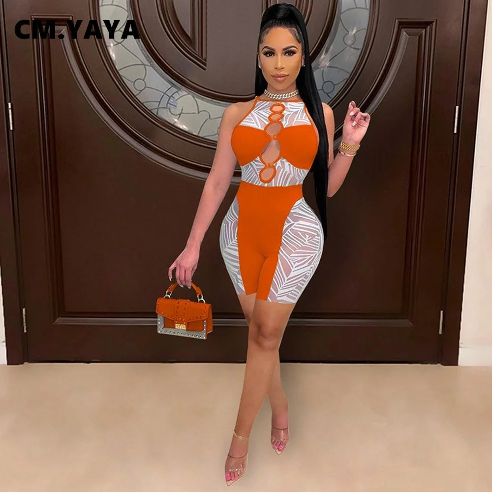 Женский комбинезон в стиле пэчворк CM.YAYA Облегающий без рукавов с круглым вырезом