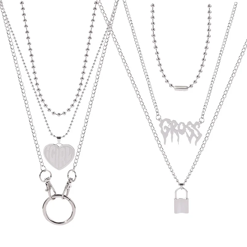

European and American fashion multi-layer long necklace, key lock pendant, love sweater chain set decoration gift