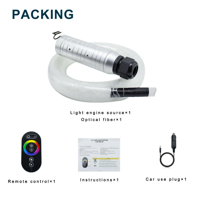 

Car Use DC12V 6W RGB plastic Fiber Optic Star Ceiling Kit Light 150pcs/200pcs 0.75mm 2M +Touch Remote controller