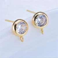 4pcslot gold color plated brass inlay cz crystal round charms connectors diy earrings settings for jewelry making accessories