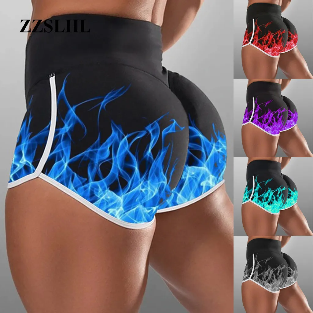 Sexy Push Up Tie-dye Short Legging Women flame High Waist Short Sport Pants Jogger Fitness Legging Ladies Sweatpant Mini Trouser