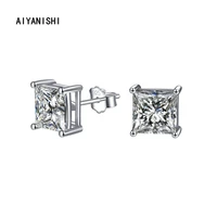 aiyanishi vintage 925 sterling silver stud earring pincess cut solitaire silver stud earrings for women wedding engagement gifts