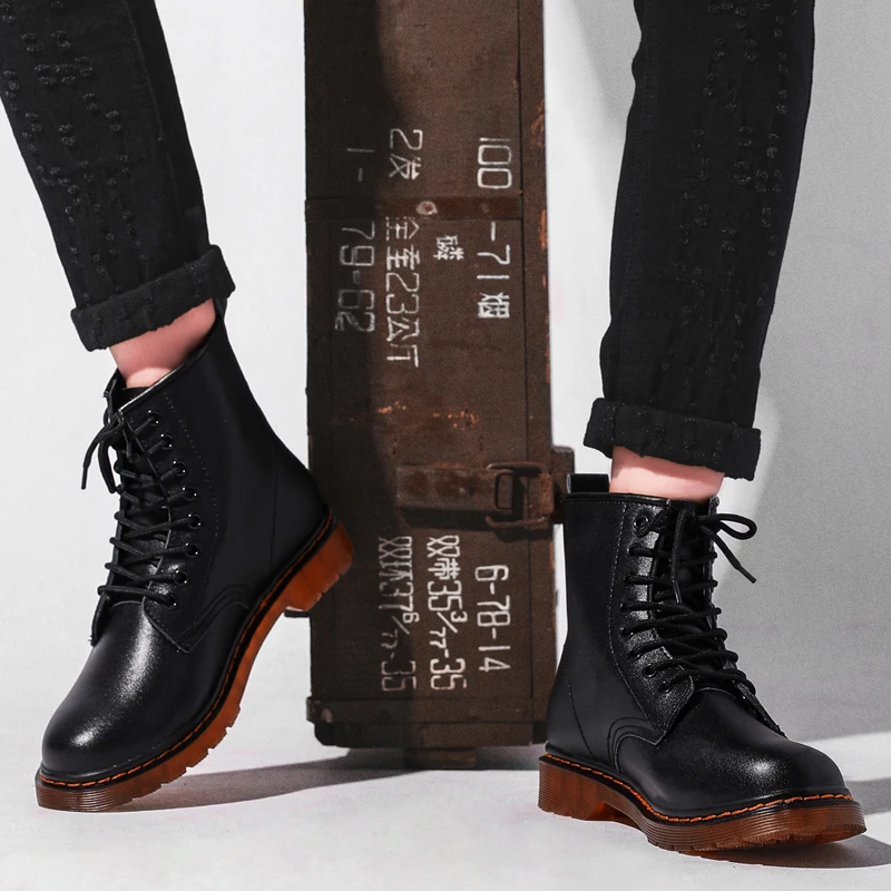 

Mens Boots Unisex New Genuine Leather Martin Winter Plush Warm Shoes British Style High Quality Chelsea Boots Size 36-47