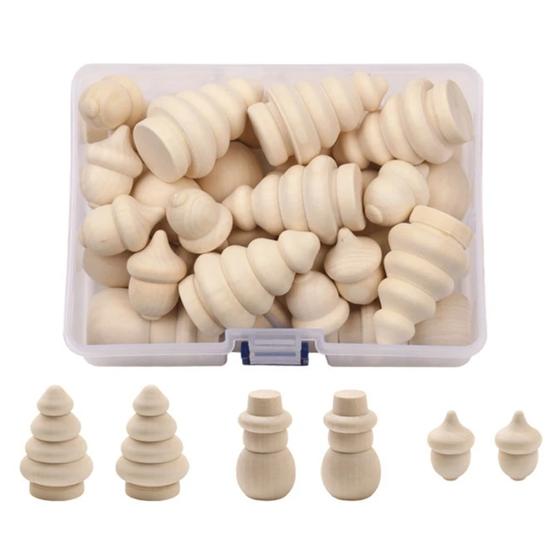

26pcs/box Schima Superba Wooden Snowman Xmas Tree Acorn DIY Painted Carved Toy