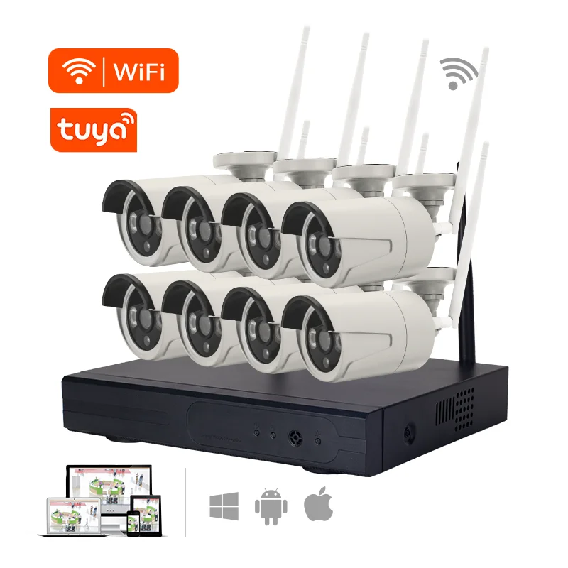 

HD outdoor 4ch 8ch p2p audio smart IP wifi nvr kit set 4 8 channel surveillance video home cctv wireless security camera system