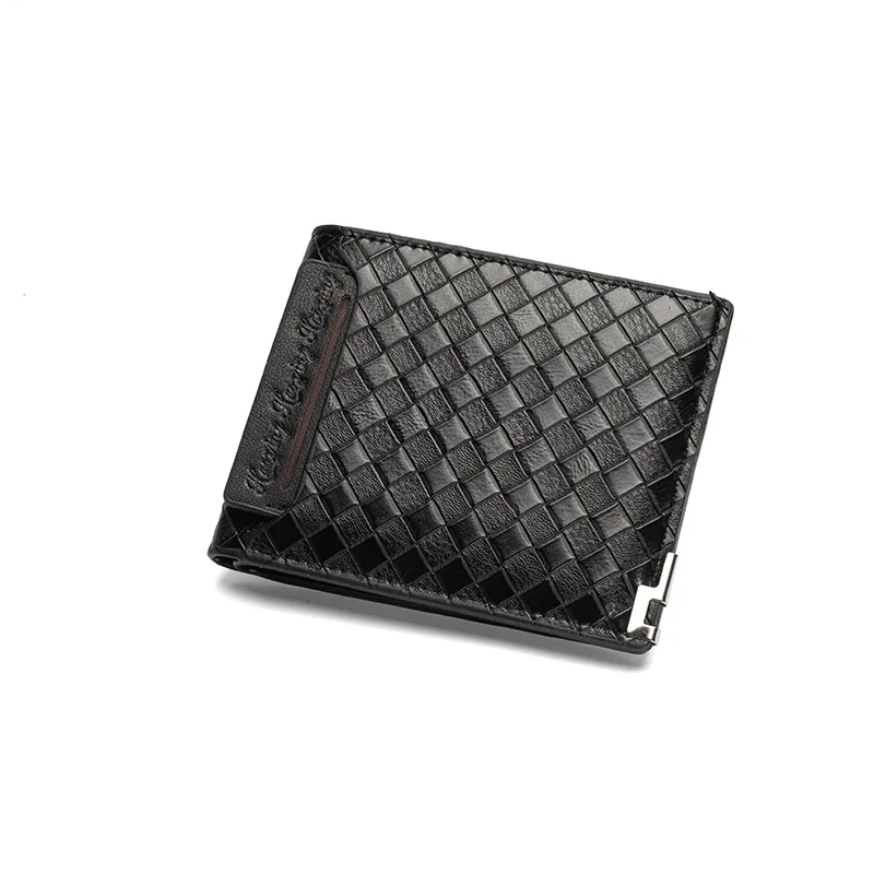 

Мужские кошельки 2021, кожаный короткий кошелек и зажим для денег, модный тканый роскошный брендовый кошелек, Простой деловой мужской кошелек...