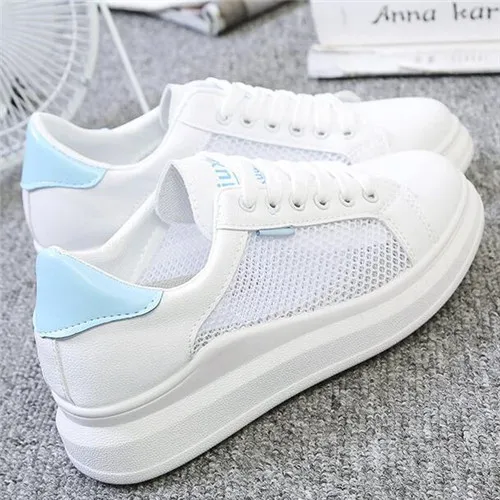 260-1 blue Женские кроссовки; Модные дышащие сетчатые женские вулканизированные туфли; повседневная обувь на платформе со шнуровкой; женские белые теннисные туфли; feminino - Цвет: 260-1 blue