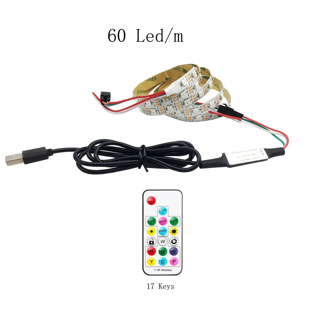 Светодиодная лента RGB WS2812B с USB Адресуемая Пиксельная пульт дистанционного