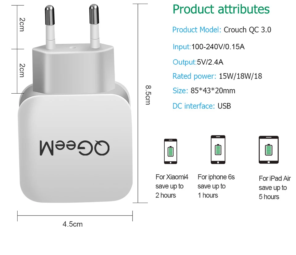 QGEEM QC 3,0 USB зарядное устройство Quick Charge 3,0 зарядное устройство для телефона для iPhone EU US Plug 12 В адаптер быстрое зарядное устройство для huawei samsung Xiaomi