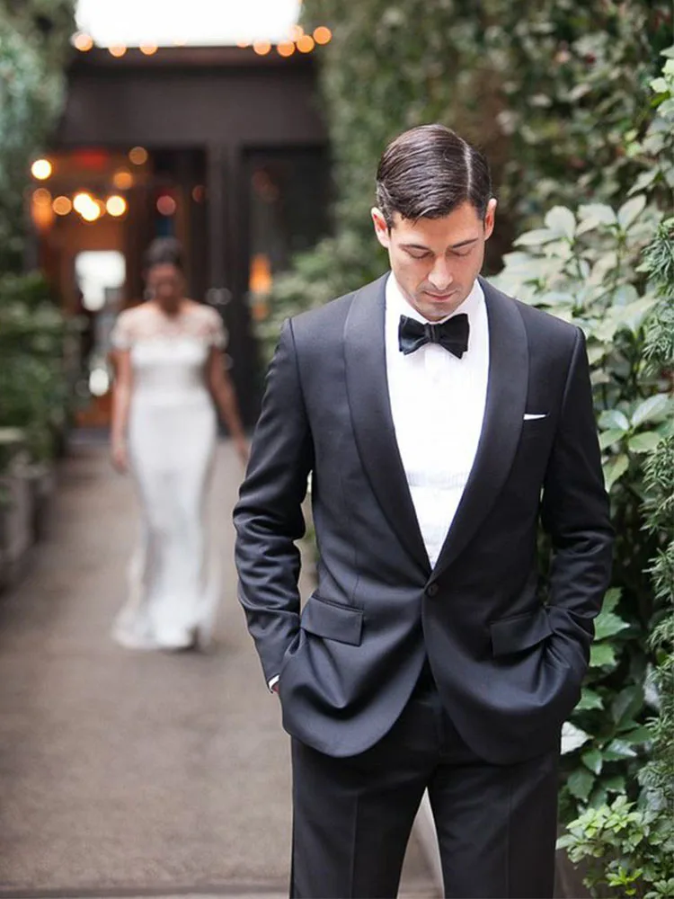 

ANNIEBRITNEY Dark Grey 2 Piece Slim Men Formal Suit Tailor Made Groom Wedding Tuxedo 2 Piece Prom Wedding Business Men Suit Set
