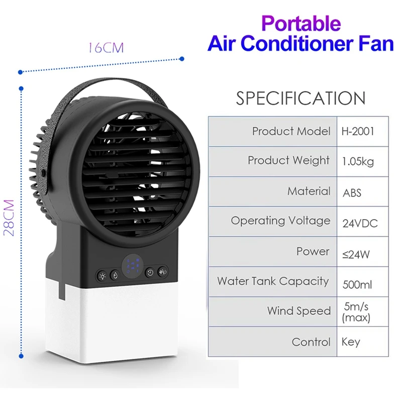 

Portable Air Conditioner Fan, Personal Desk Fan Air Purifier Humidifier with 3 Wind Speeds,for Home,Room,Office
