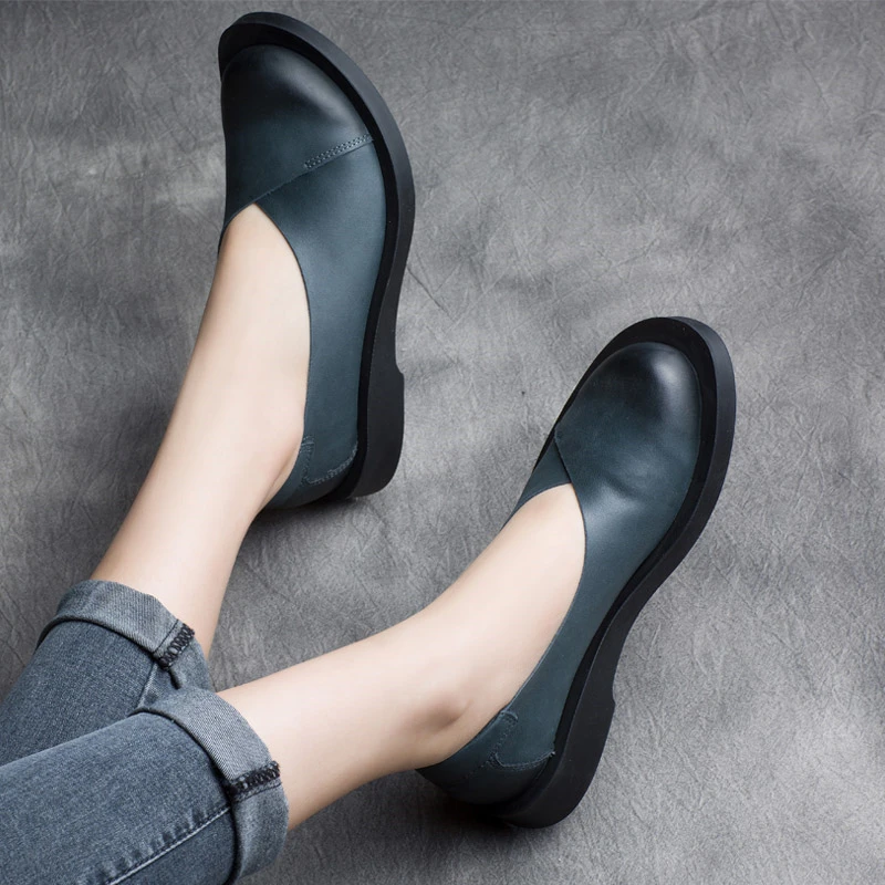 

Spring And Autumn Women British Style Shoes 2021 New Retro Genuine Leather Shallow Mouth Platform Handmade Ladies Footwear