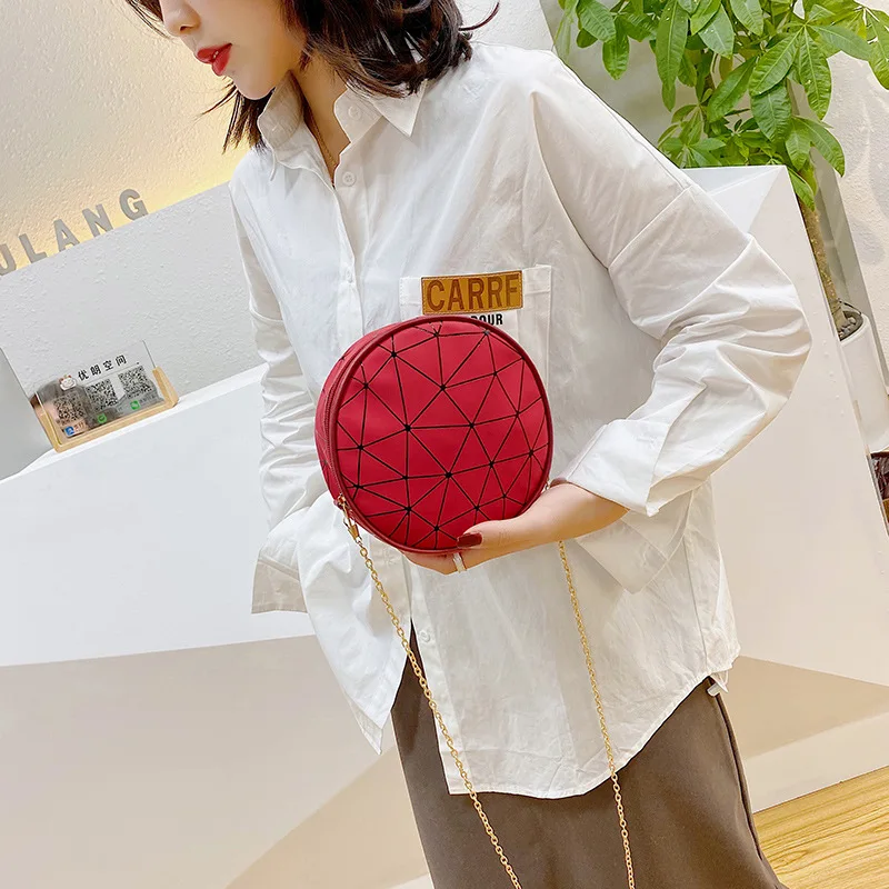 

Mini Round Handbags Geometric Pattern Designer Shoulder Bag PU Leather Female Bags Circle Crossbody Bag Chain Messenger Purse