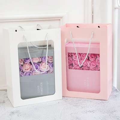 

10Pcs Visiable Paper Gift Bag With Clear Window For Gift Toy Cloth Accessories Packing Ins Creative Bags