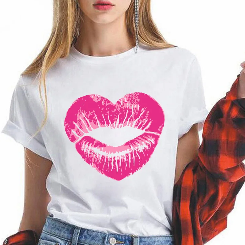 

Women T-shirt Creative Trend Cartoon Love Lips Summer Clothes Female Tee Tops Fashion Short Sleeve Fashion Graphic Ladies Tshirt