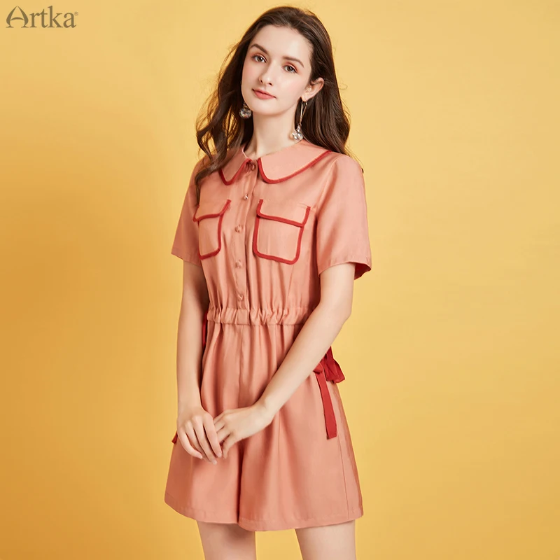 Женский комбинезон с высокой талией ARTKA черный повседневный поясом и коротким