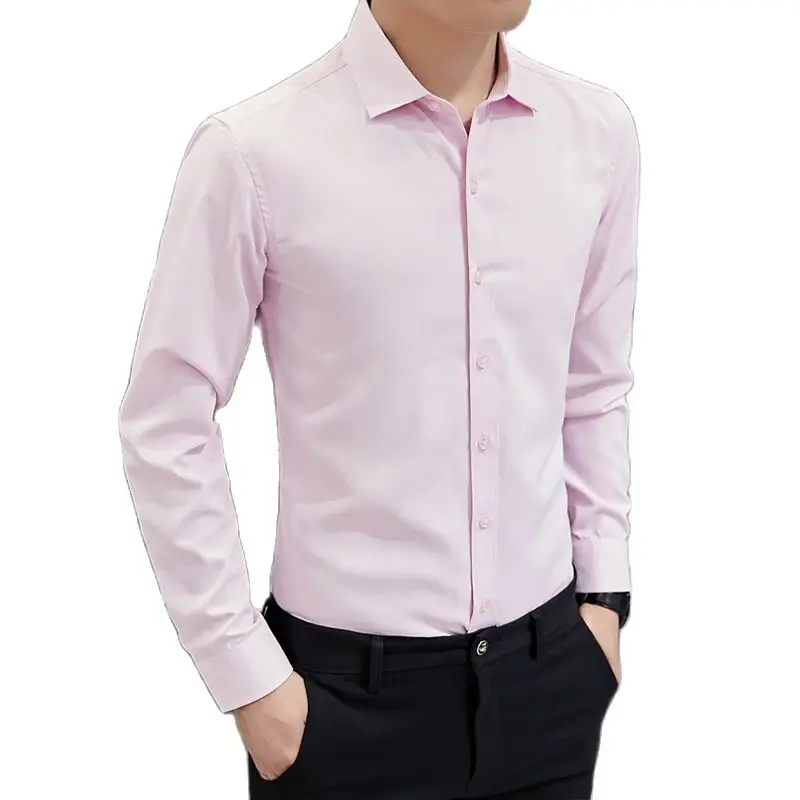 Рубашка мужская однобортная с воротником-хомутом официальная облегающая блузка