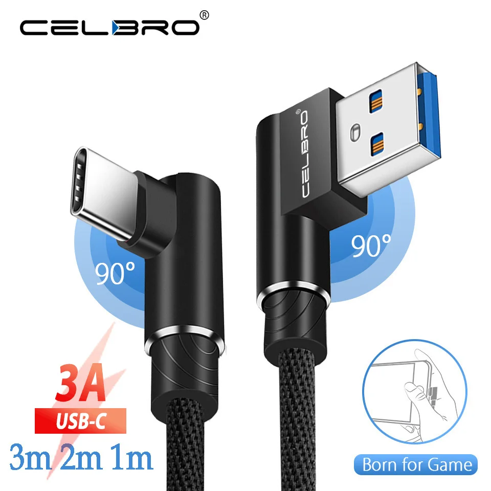 90 градусов usb type C зарядный кабель 3 м 2 м Usb C длинный кабель шнур для samsung Galaxy S9 Plus Note 10 Note10 A70 A50 Xiaomi Mi 9 Pro