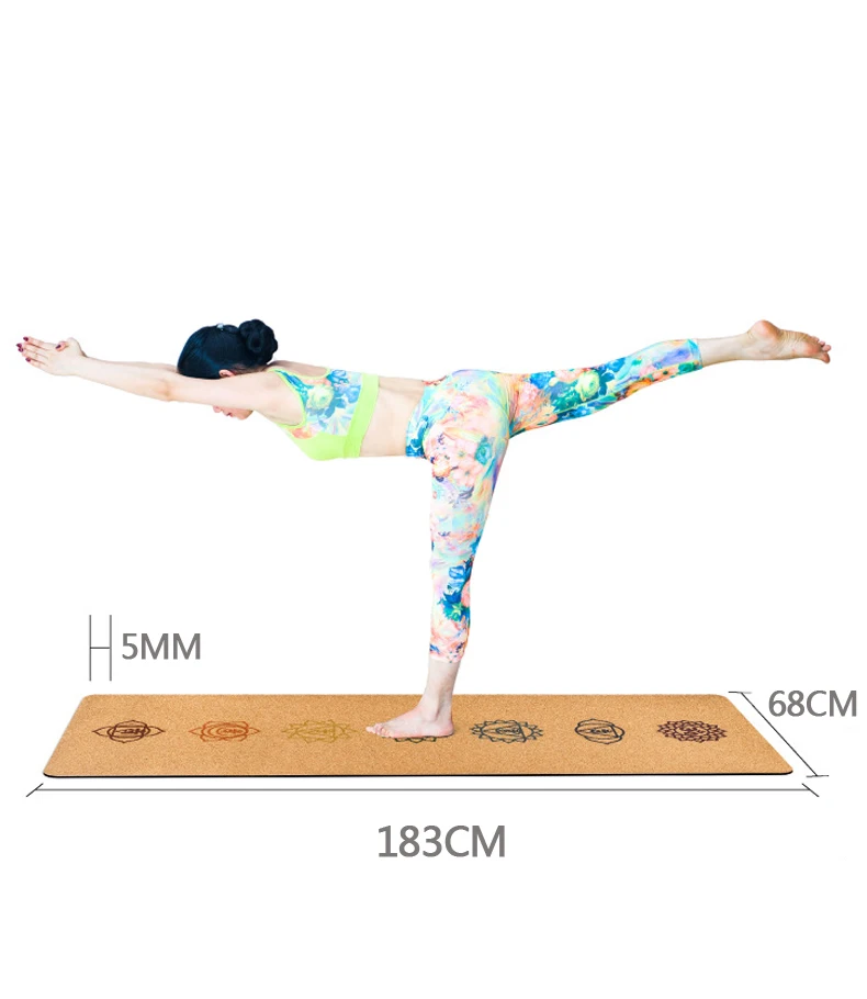 

Jusenda 183X68cm Natural Cork TPE Yoga Mat For Fitness 5mm Sport Mats Pilates Exercise Non-slip Yoga mat With Position Body Line