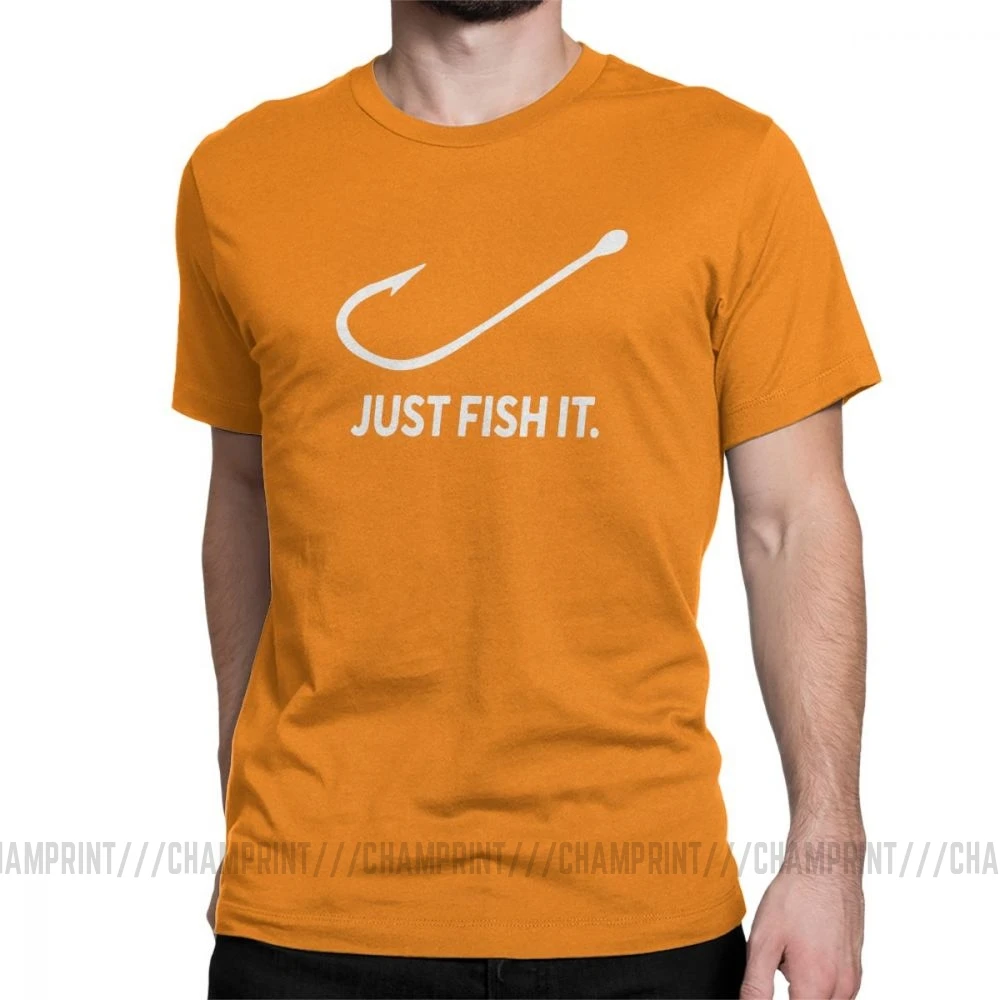Fishing Just Fish It Fun, Мужская футболка, Фишер, мужские топы с коротким рукавом, новые футболки, хлопок, футболка с вырезом лодочкой - Цвет: Оранжевый