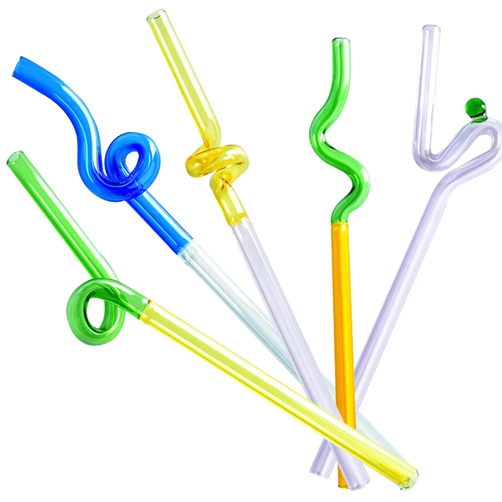 

Nordic Color Glass Straw Lovely Coffee Mixing Bar Design Reusable Straw Drinking Water Cup Long Stem Glass Straw Drinkware