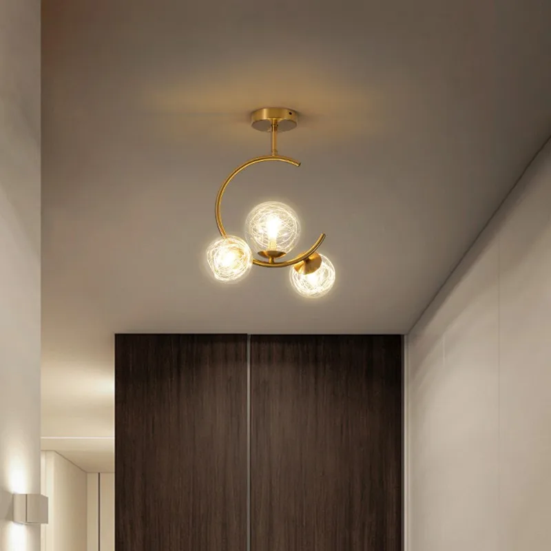 

Creative Modern Nordic LED Chandelier Ceiling Simple Glass Ball Gold Art Hanging Light For Cloakroom Porch Corridor Home Deco G9