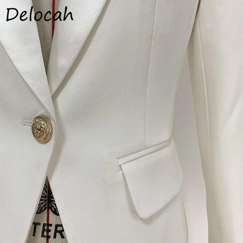 

Delocah Women Autumn Fashion DesignerShort Coat Long Sleeve Black Print Double Breasted Fake Pocket Ladies Jacket Outerwear