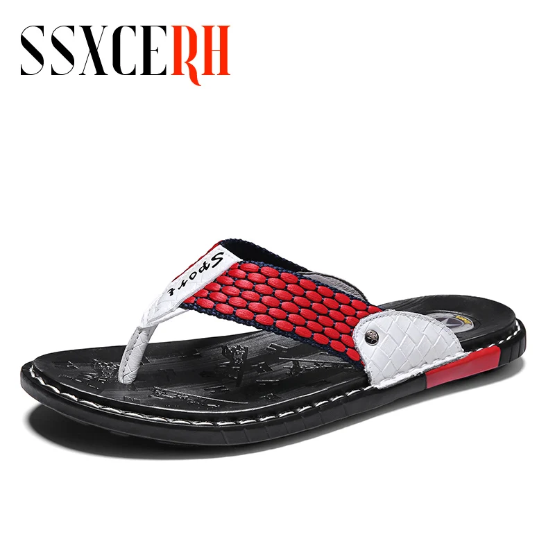 

Fashion Genuine Leather Weave Men'S Flip Flops Men Shoes 2021 Summer Slippers For Male Casual Slipper Beach Sandals Sleepers