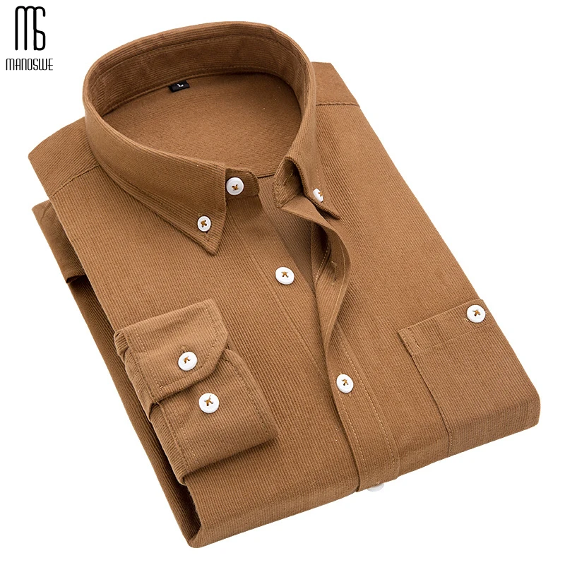 Manoswe Новая мужская зимняя Вельветовая Однотонная рубашка с длинным рукавом 2020