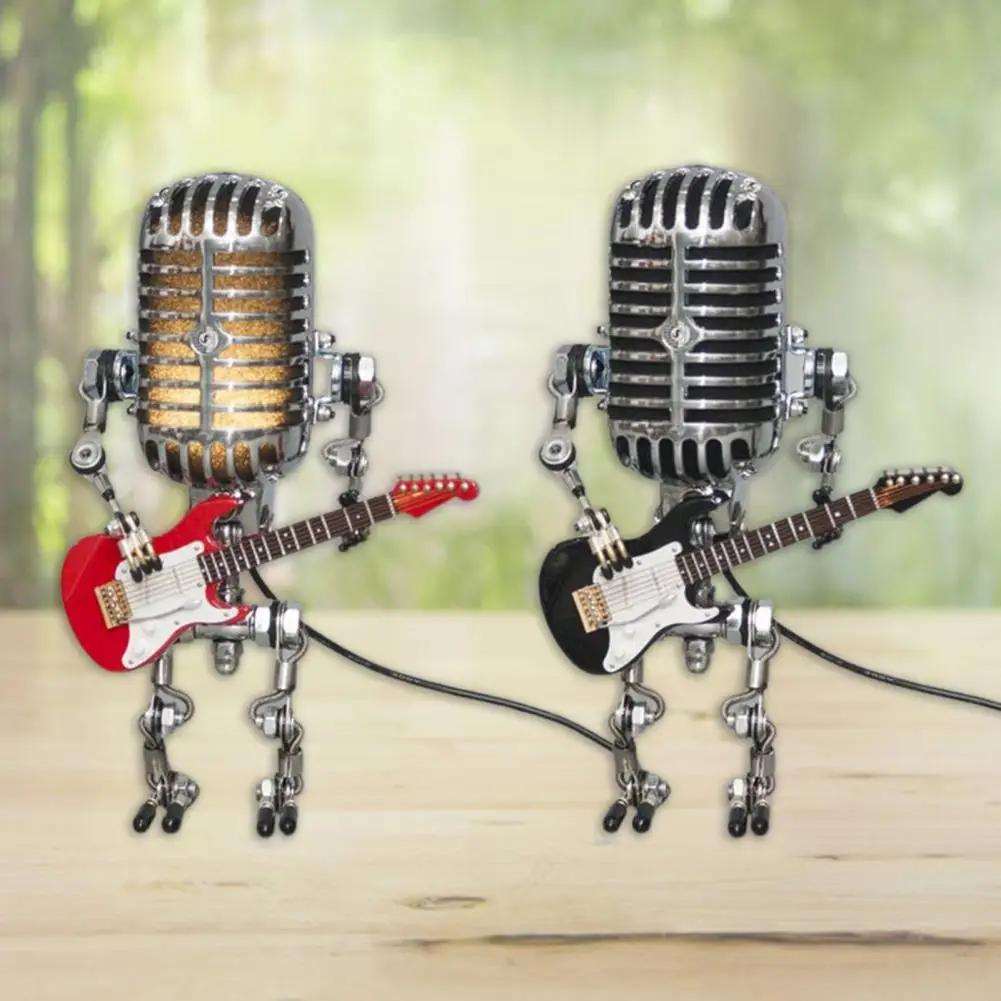 

Sturdy Unique Microphone Robot Lamp Decoration Vintage Robot Desk Lamp Fadeless for Bedroom