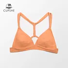 CUPSHE, треугольные плетеные бикини, Топ для женщин, Одноцветный, оранжевый, со шнуровкой, съемные подушечки, топ, 2022, Раздельный купальник, Купальный бюстгальтер, Топ