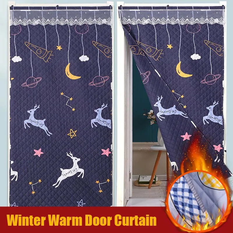 

Merry Christmas Winter Warm Cartoon Door Curtains Bedroom Kitchen Windproof Punch-free Double-Sided Fabric Partition Screen
