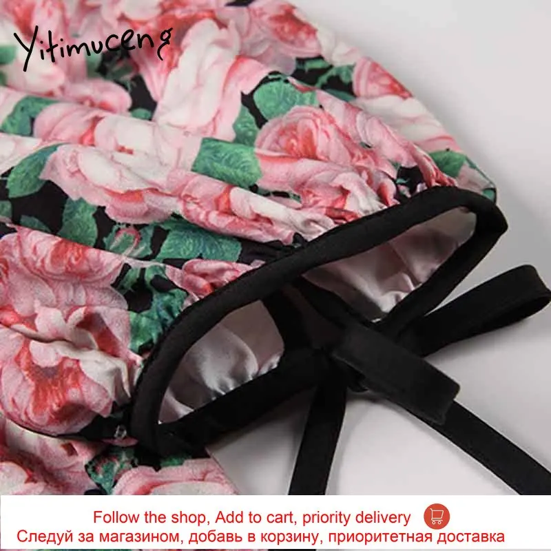 

Yitimuceng Floral Print Dresses for Women Oversize Loose Waist Short Puff Sleeve Sundress 2021 Summer Korean Fashion New Dress