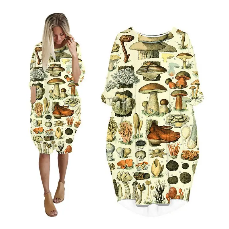 

midi maxi dress shirt ladies tree vintage 3d print fashion pocket harajuku long sleeve casual dresses womens plus size clothes