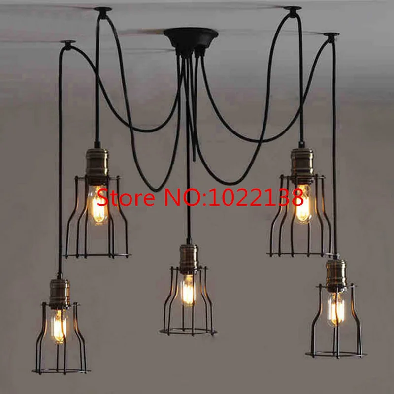 Черная люстра паук с железным покрытием винтажная Ретро Подвеска Эдисона