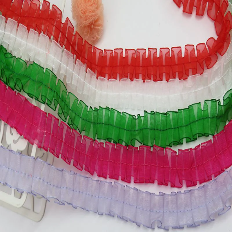 5 м/лот красный и чистый белый цветок 3D гофрированная кружевная шифоновая