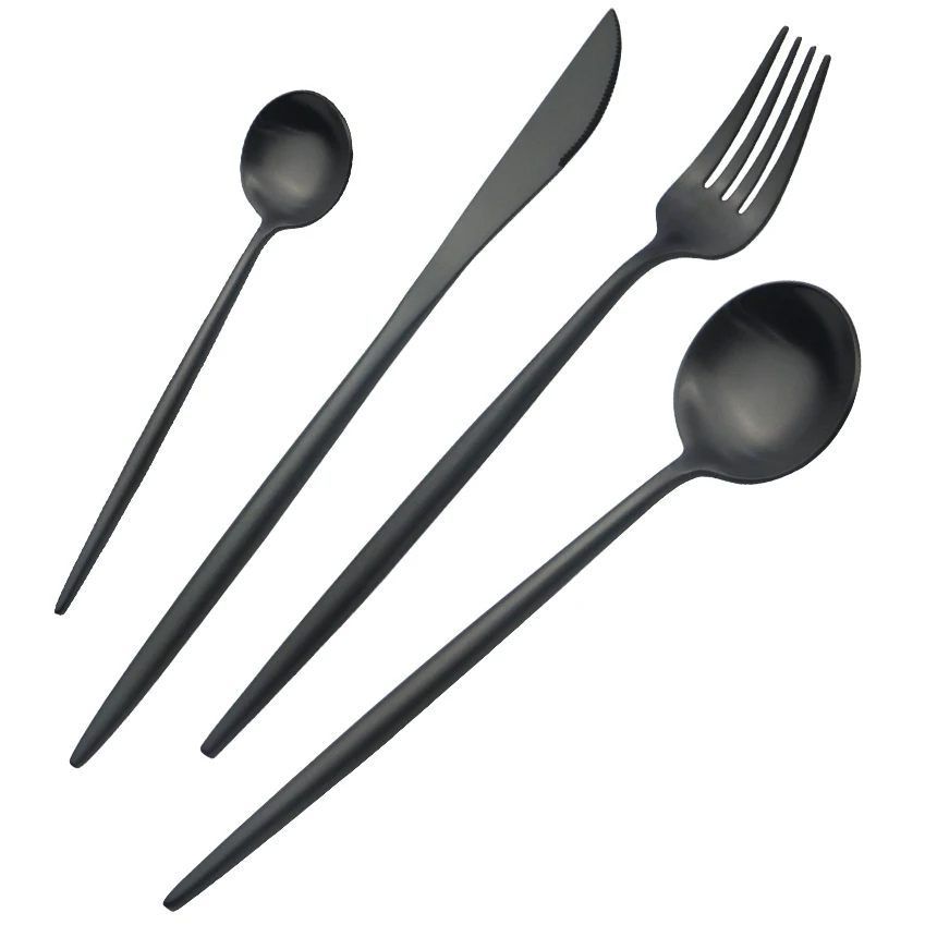 Набор черной столовой посуды матовые столовые приборы из нержавеющей стали 18/10
